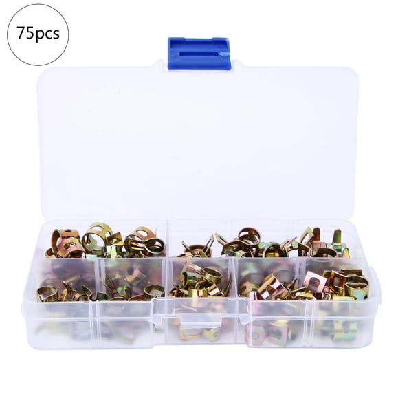 75PC Zinc Plated Hose Clamp Kit, 6,10mm Spring Clips for Pipes Hoses, Fasteners Assortment