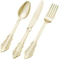 thumbnail image 1 of 75PCS Gold Plastic Silverware for 25 Guests, Heavy Duty Gold Disposable Utensils Sets, Includes 25 Forks, 25 Spoons, 25 Knives, Elegant Cutlery Perfect for Wedding, Party, 1 of 4