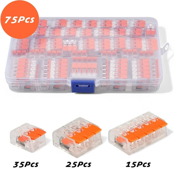 Celectigo Wire Connectors Kit – 75PCS 2/3/5 Conductor Splicing Connectors, Compact WAGO Style 221-412 Replacement for Solid, Stranded & Flexible Electrical Wires