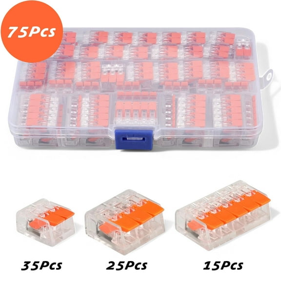 Celectigo Wire Connectors Kit  75PCS 2/3/5 Conductor Splicing Connectors, Compact WAGO Style 221-412 Replacement for Solid, Stranded & Flexible Electrical Wires