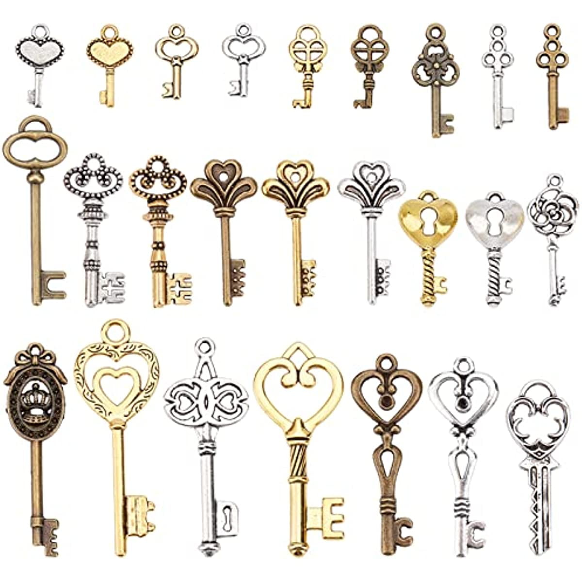Five Large Antique Skeleton Keys Vintage Key Lot Silver 