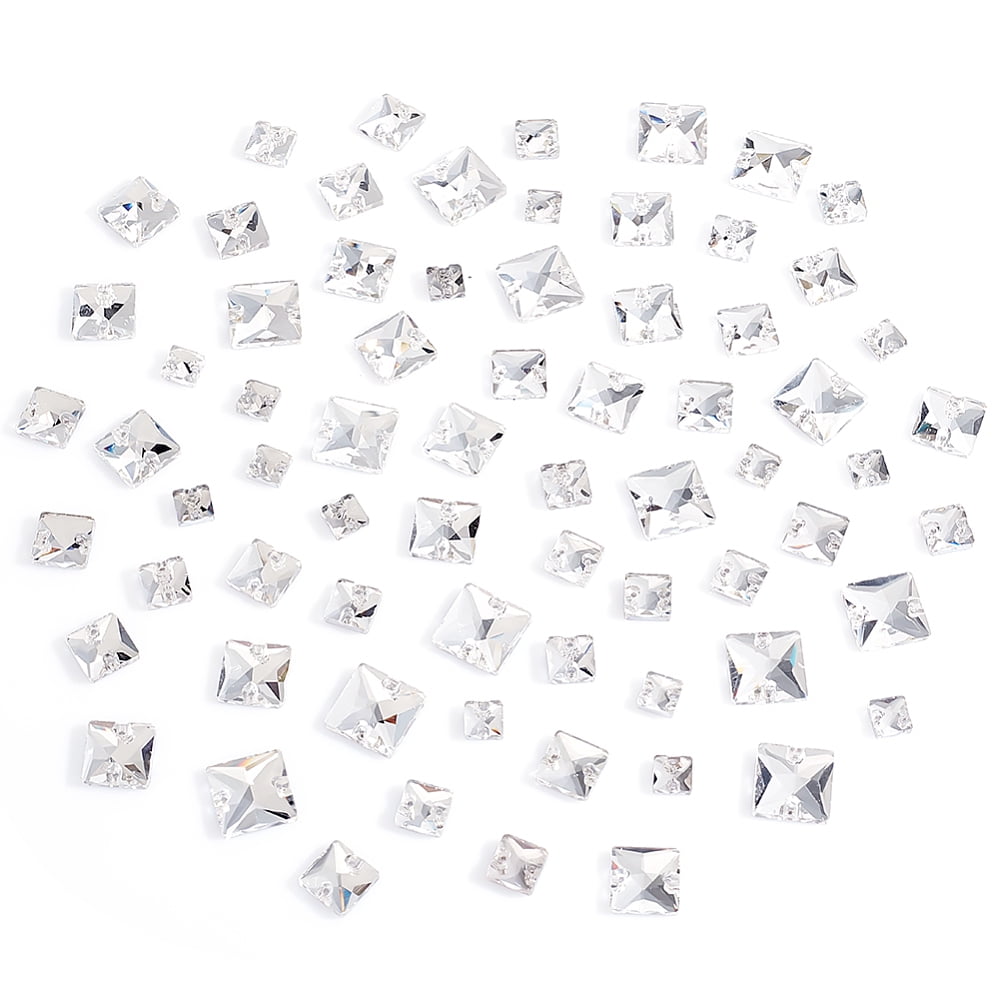 75Pcs 5 Styles Square Shape Sew on Rhinestone Glass Rhinestone Garments ...