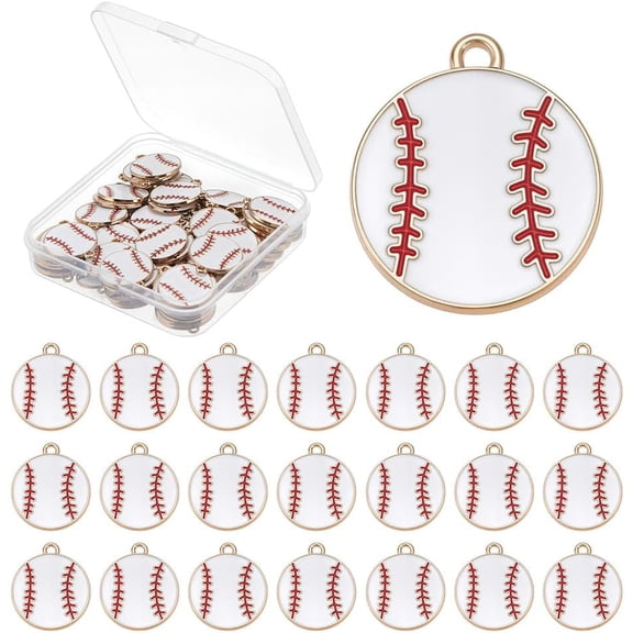 75Pcs Baseball Charm Alloy Enamel Baseball Charm Pendants White Softball Charms Sports Charms Pendant Ornament with Loop