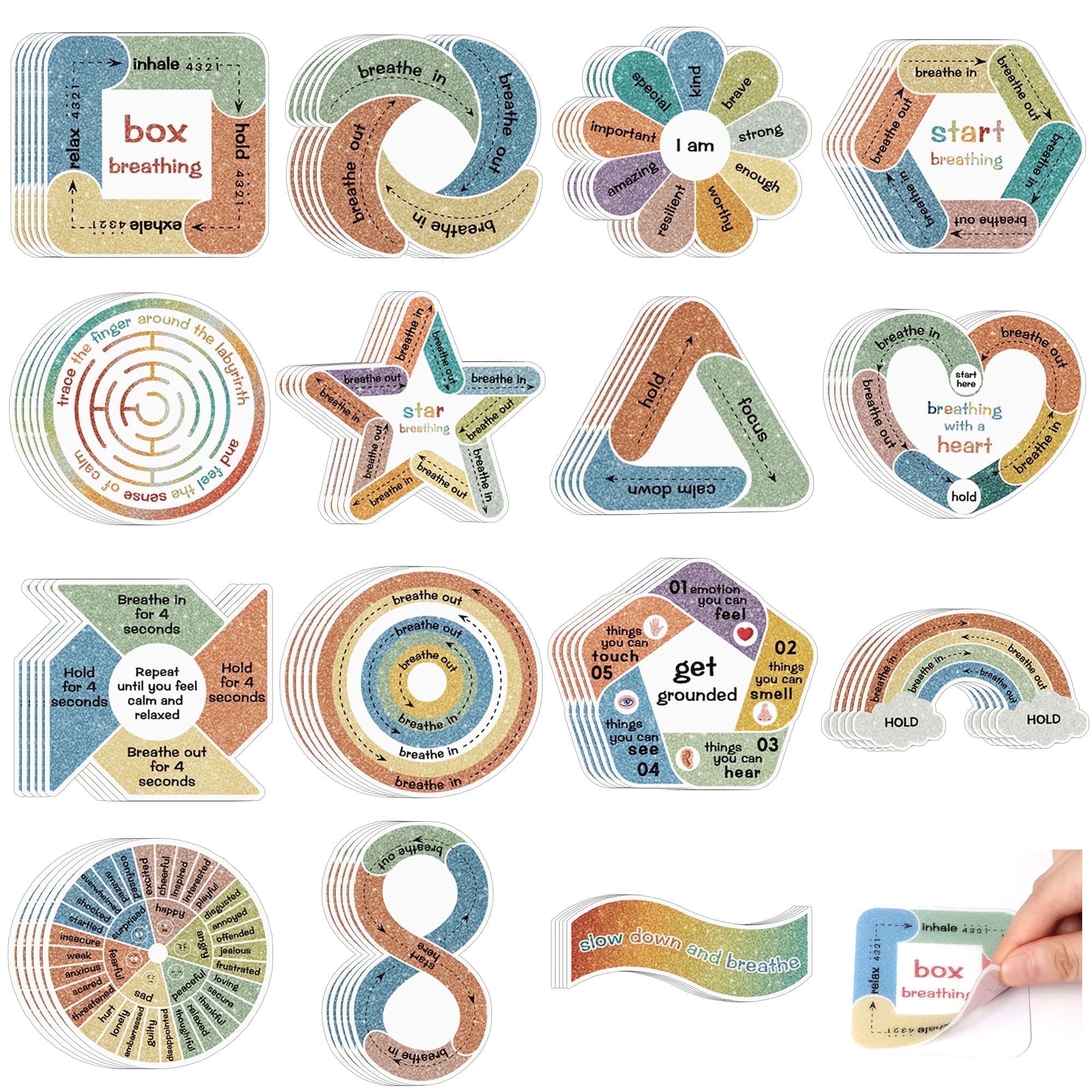 Neasyth 75 Pcs Anxiety Sensory Stickers Calm Strips, Adhesive Textured Fidget School Office Supplies