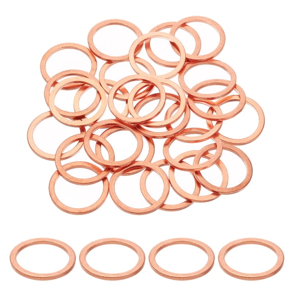 Uxcell 75Pcs M24 Flat Washer Copper Washer Sealing Rings 24mm ID 30mm OD 2mm Thick