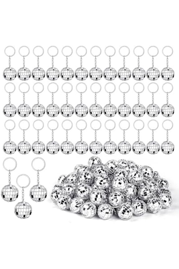 75Pcs Mini Disco Ball Keychain, Small Silver Disco Ball Bulk Keyring Party Favors for 70s 80s Party Supplies Decorations