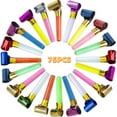 thumbnail image 1 of 75Pcs Party Blowouts Noisemakers Party Whistles Blower Funny Birthday Blow Horns Bulk for Birthday New Years Party Favors, Colorful, 1 of 6