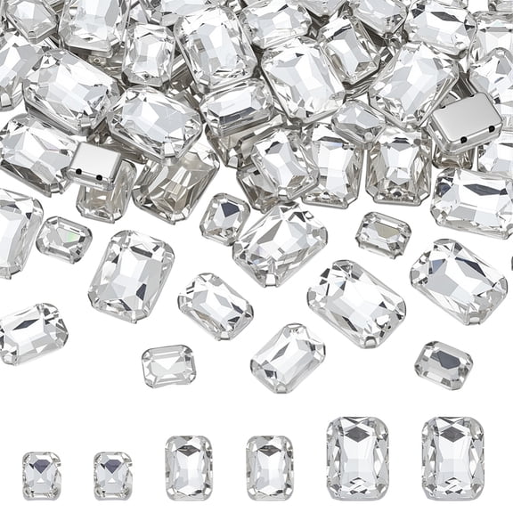 75Pcs Sew on Rhinestone Multi-strand Links Glass Rhinestone with Platinum Tone Brass Prong Settings Rectangle 10-18x8-13x5-7mm Hole: 0.8-1mm