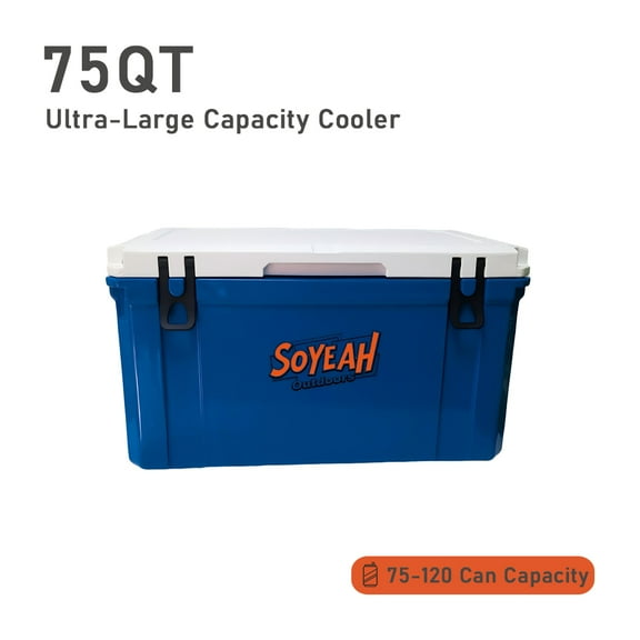75QT Rotomolded Cooler with Food-Grade Liner & Dual-Purpose Hot & Cold for Large Outdoor Party/Family Camping Trip (Blue & White)