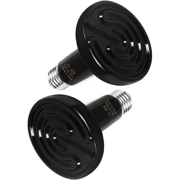 75W 2 Pack Ceramic Reptile Heat Lamp, Pet Heat Emitter Bulbs, No Light Emitting Brooder Coop Heater for Reptile and Amphibian, Snake, Turtle, Lizard, Bearded Dragon, Black