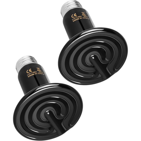 75W Ceramic Heat Emitter 2-Pack, Reptile Heat Lamp No Light Emitting Heat Bulbs for Amphibian Terrarium, Bearded Dragon Lizard Snake Turtle, Brooder Coop Incubating Chicken