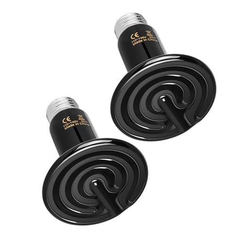 75W Ceramic Heat Emitter 2-Pack,Reptile Heat Lamp No Light Emitting Heat Bulbs for Amphibian Terrarium,Bearded Dragon Lizard Snake Turtle,Brooder Coop Incubating Chicken