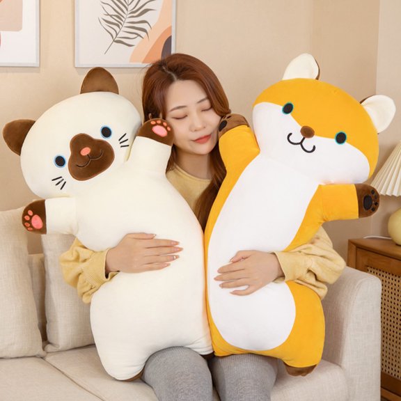 75cm Cat Plush Toy Soft Cute Full Filling Cozy Touch Decorative Hugging Cushion Sleeping Accompany Creative Stuffed Animal Fox Doll Long Strip Plush Pillow Birthday Gift