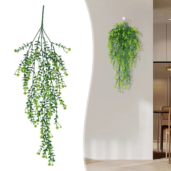 75cm Light Green Artificial Hanging Vine with Buds, Faux Eucalyptus Trailing Greenery for St. Patrick's Day, Garden Wedding & Office Accents Indoor Outdoor