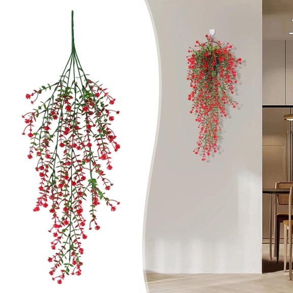 75cm Red Artificial Hanging Vine with Buds, Faux Eucalyptus Trailing Greenery for Festive Home Decor, Christmas & Chinese New Year, Indoor Outdoor Wall & Hanging Basket Decor