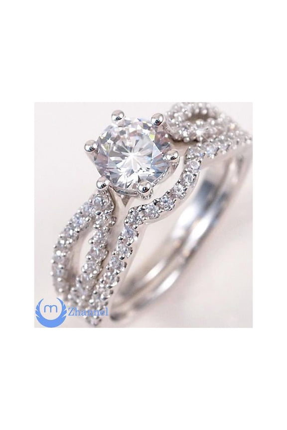 .75ct Engagement Wedding Set 2 RINGS Signity CZ Rhodium over Sterling Silver (5)