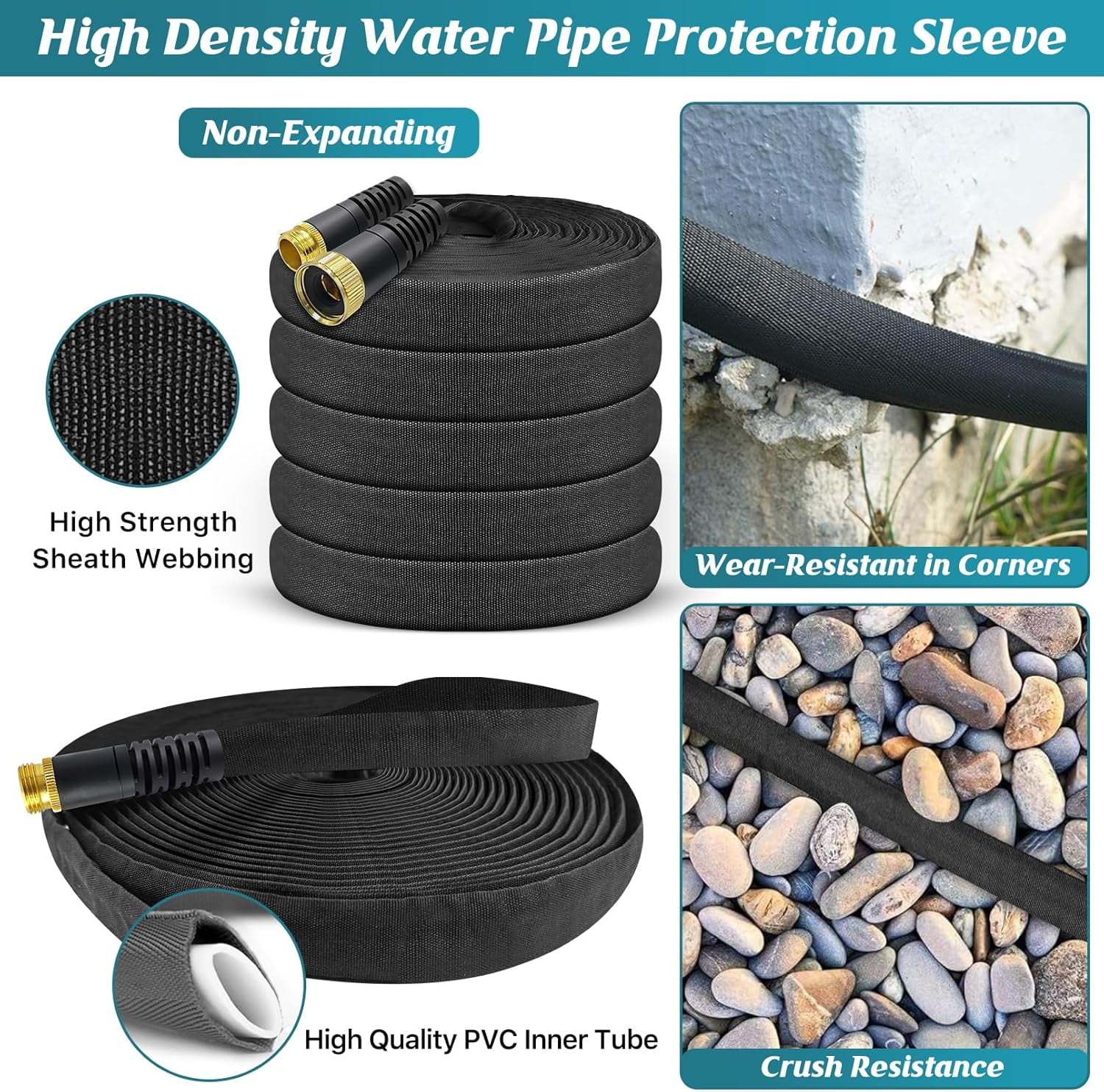 75ft Non-Expanding Garden Hose with 3/4" Fittings, Lightweight Water Pipe for Lawn, Car, and Plant Watering