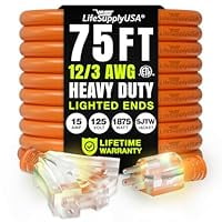 75ft Outdoor/Indoor Extension Cord 3-Outlet 12/3 Gauge Extra Heavy Duty ETL Listed, 3 Prong SJTW, Waterproof, Flexible Cold-Resistant Long Power Cord,125 Amp 1875W, Orange by LifeSupplyUSA