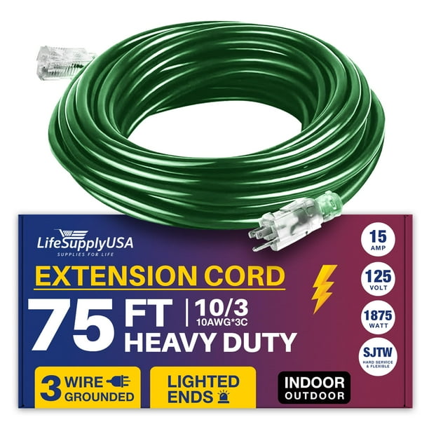 75ft Power Extension Cord Outdoor & Indoor Waterproof Electric Drop