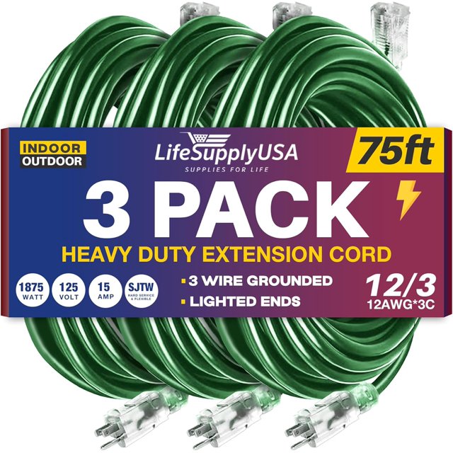 75ft Power Outdoor Extension Cord & Indoor Waterproof Electric Drop