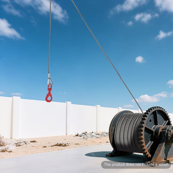 75ft Wire Rope with Swivel Hook Wire Rope with Self Locking Hook Grey+Red Wire Rope for Construction