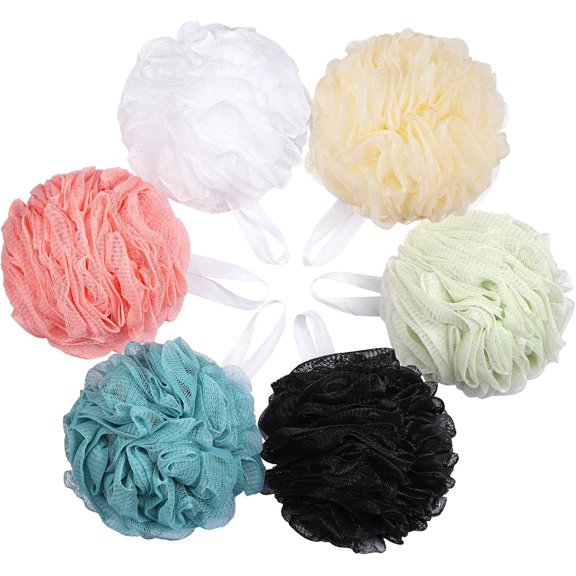 75g/Pc Large Loofah Bath Sponge, Exfoliating Body Scrubber Shower Scrunchies Mesh Pouf - Set of 6