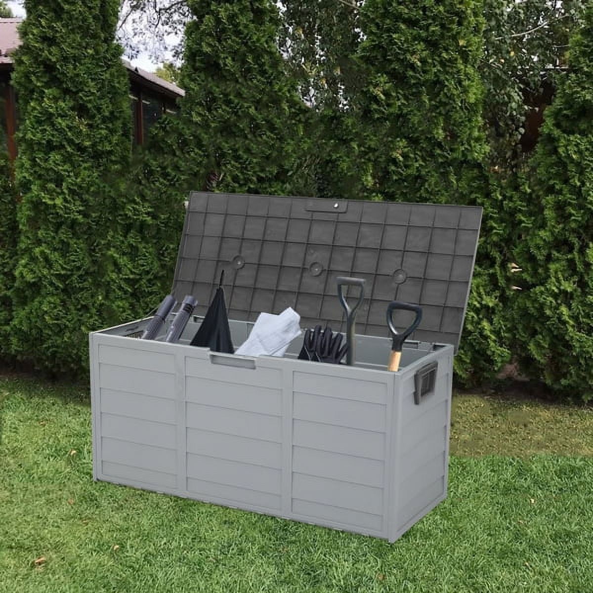 75gal 260L Outdoor Garden Plastic Storage Deck Box Chest Tools Cushions Toys Lockable Seat for Patio Furniture,Gray