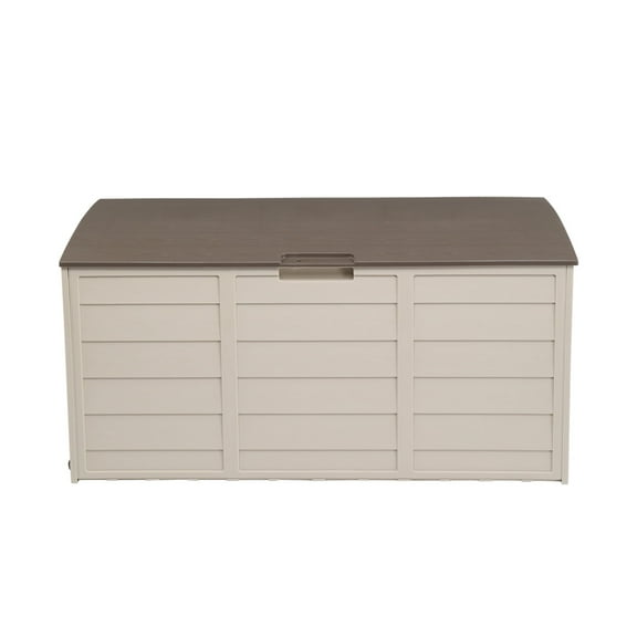 75gal 260L Outdoor Garden Plastic Storage Deck Box for Chest Tools, Cushions, Toys, Lockable Seat, Brown