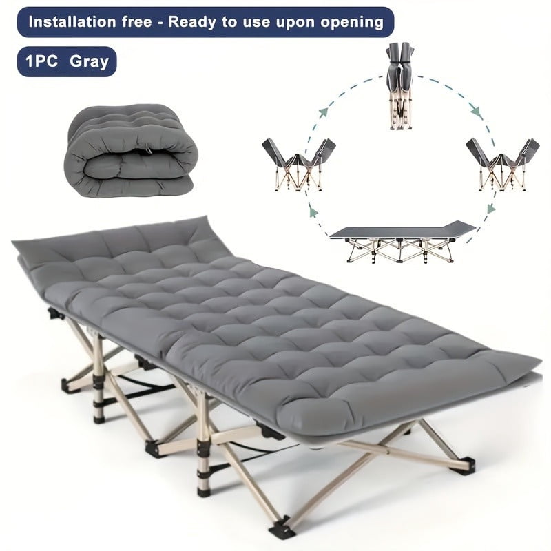 75inch Heavy-Duty Folding Bed, Single Bed 10-Leg Design For Stable Support, Portable Camping Bed With Side Pockets And Mattress, Winter Camping Equipment