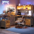 thumbnail image 1 of 75inch L Shaped Computer Desk with Drawers, Large Gaming Desk with LED Light & Power Outlets, Corner Computer Desk with Storage Shelves & Monitor Stand for Home Office,Rustic Brown and Black, 1 of 18