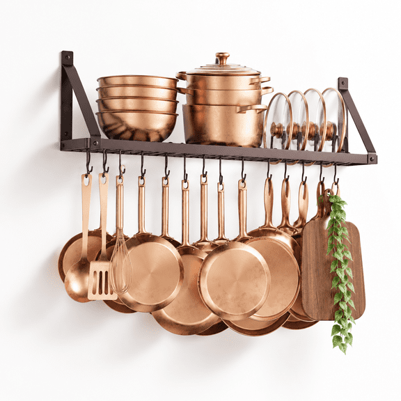 75lb High-Capacity Oil Rubbed Bronze Wall Mounted Pot Rack with Lid Holder