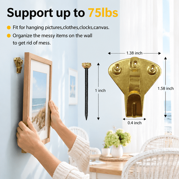 75lbs Heavy Duty Picture Hanging Hooks 10-Pack For Drywall Wood Plaster Walls