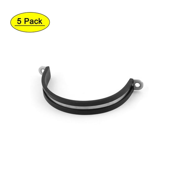 75mm Dia Rubber Lined U Shaped Wire Cable Hose Pipe Clamps Clips Balck 5 Pcs