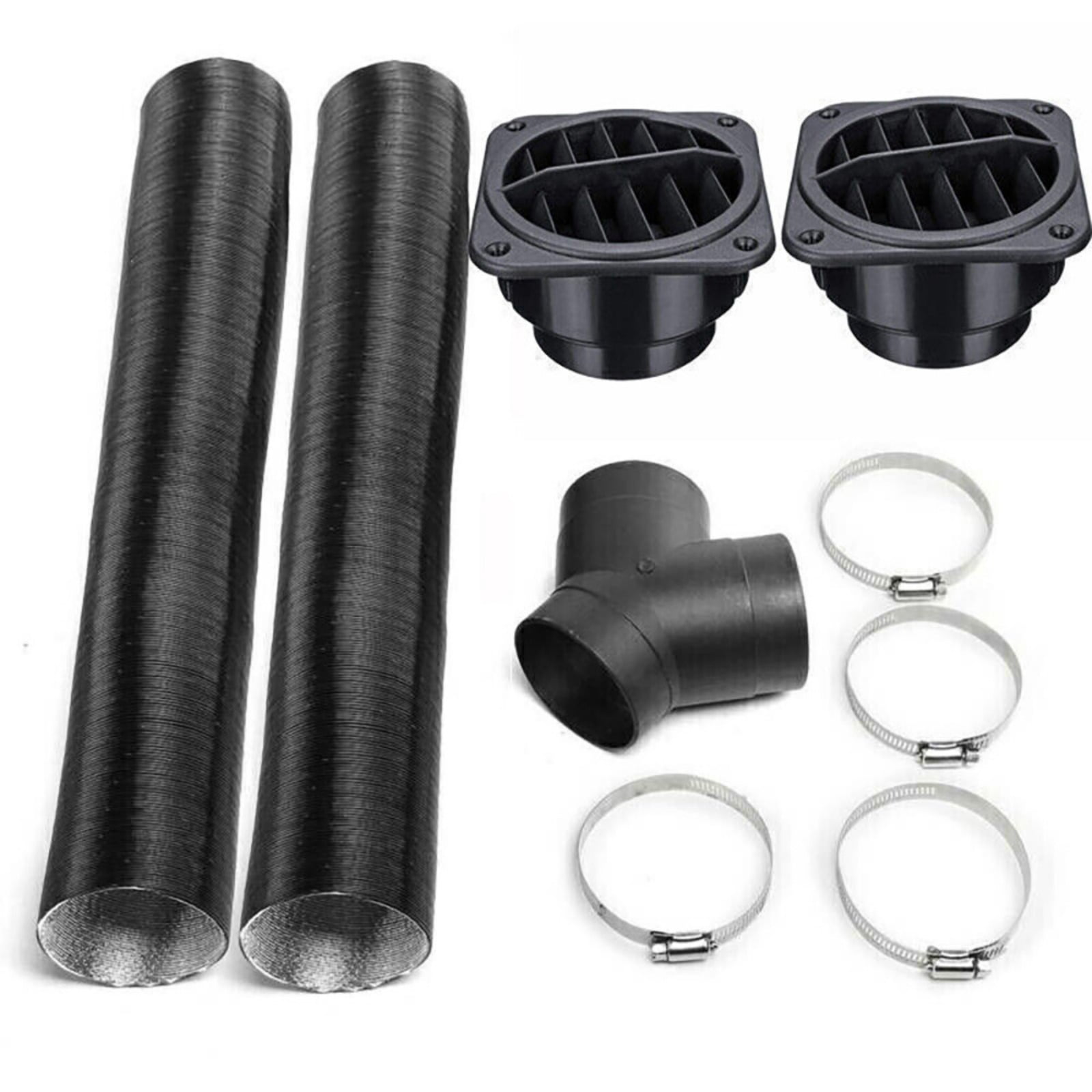 75mm Diesel Parking Heater Warm Air Vent Kit with 2 Flexible Duct Hoses 1 Y Shape Connector 2 Square Air Outlets and 4 Clamps