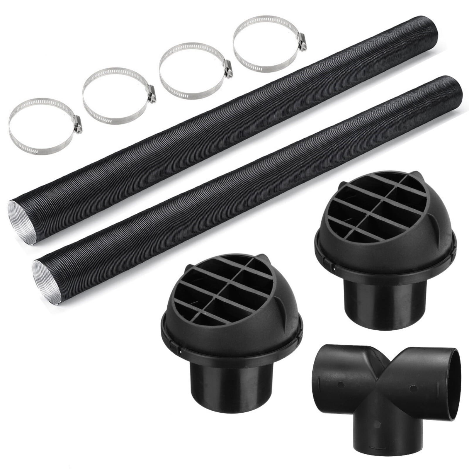 75mm Diesel Parking Heater Warm Air Vent Kit with 2 Flexible Duct Hoses T Shape Connector 2 Round Air Outlets and 4 Clamps