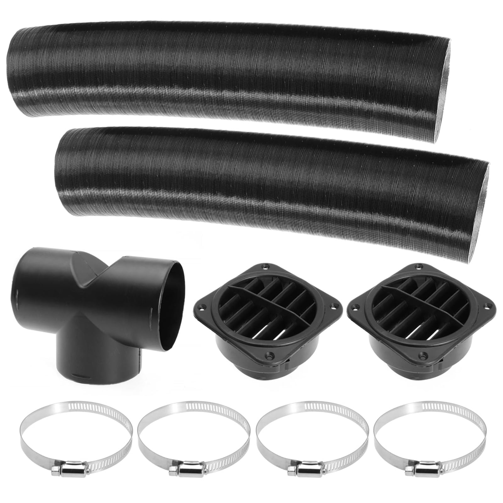 75mm Diesel Parking Heater Warm Air Vent Kit with 2 Flexible Duct Hoses T Shape Connector 2 Square Air Outlets and 4 Clamps