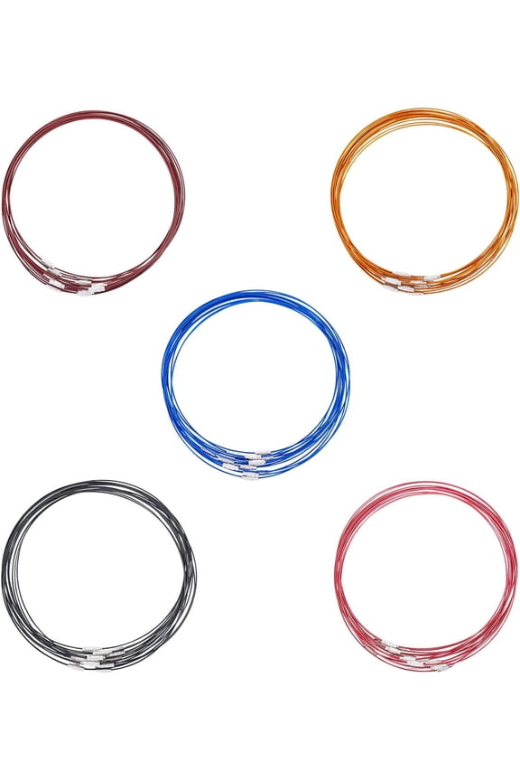 75pcs 17.5inch 5 Colors Wire Necklaces Cord Stainless Steel Wire Necklaces Choker Necklace with Metal Screw Clasp Wires Necklace Chains DIY Jewelry Making 14.5mm Diamater diy
