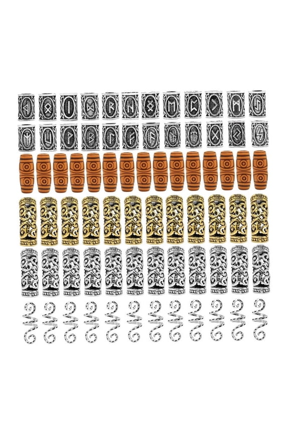 75pcs Beard Beads for Hair-Dreadlock Hair Braid Beads Knot Symbol Runes Beads for Beards Hair Bead Jewelry