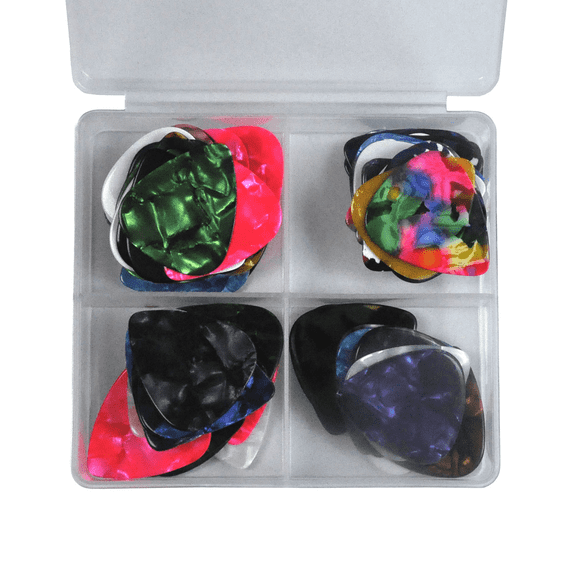 75pcs Celluloid 351 Shape Guitar Picks Plectrums Assorted Thickness With Box