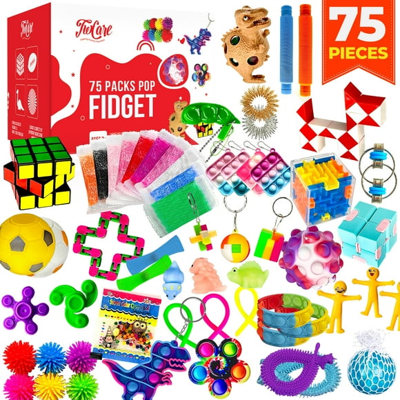 75pcs Fidget Toys Set, Party Favors Set Gifts for Kids Adults Autism ADHD Stress Relief Stocking Stuffers Sensory Pop It Autistic Bulk Boys Girls Pinata Filler Goodie Bag Treasure Box Classroom Prizes