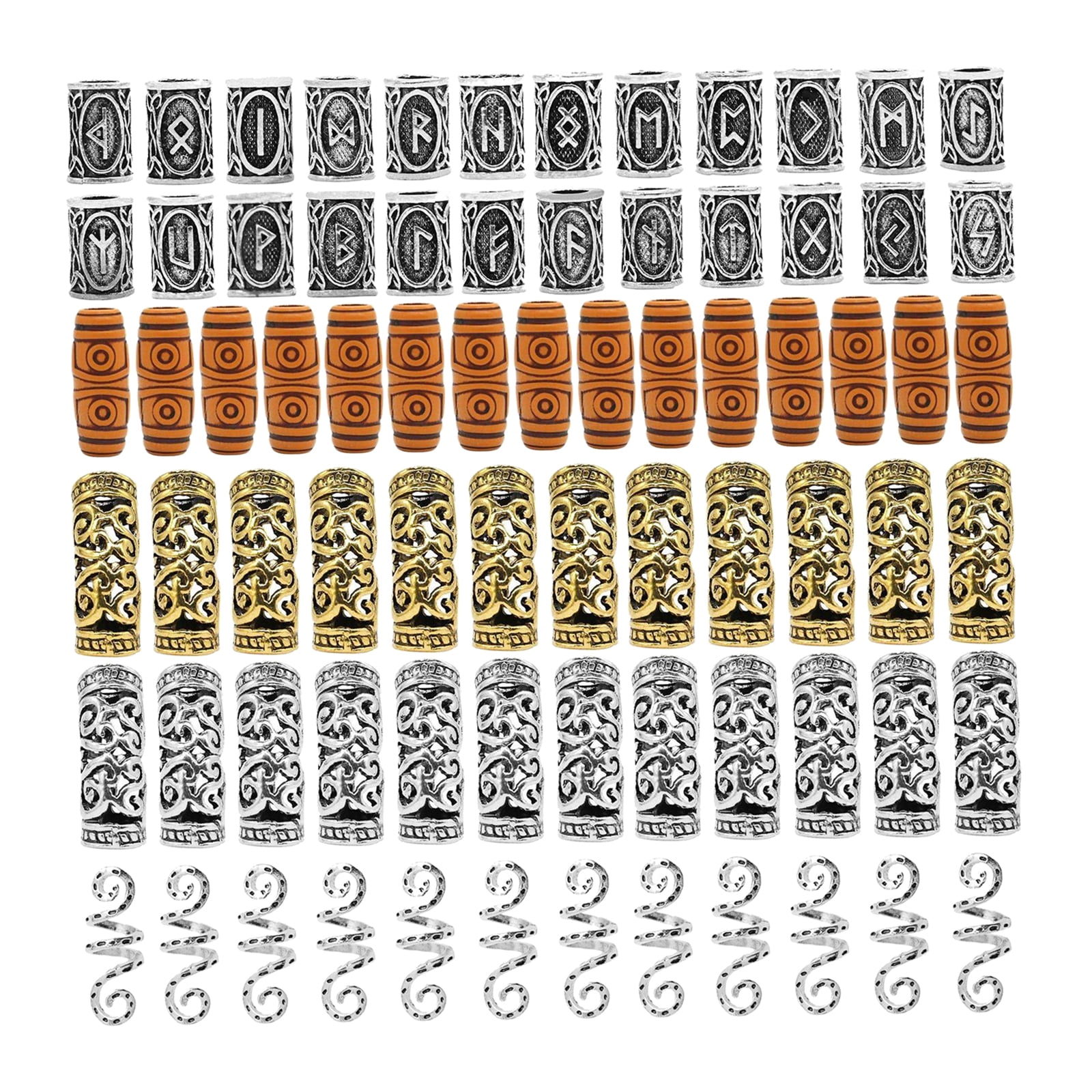 75pcs Hair Beard Beads Knots Beads Rune Beards Sliver Rings