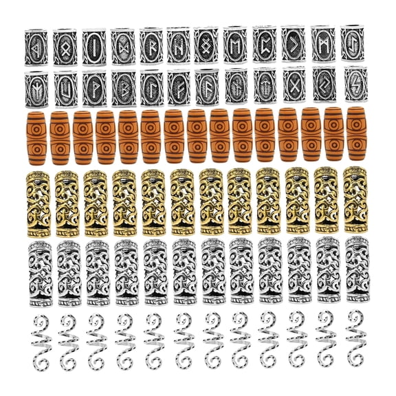 75pcs Hair Beard Beads Knots Beads Rune Beards Sliver Rings