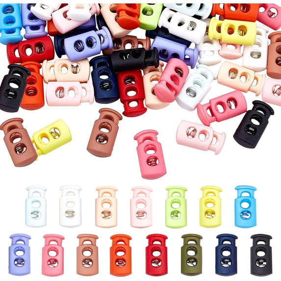 75pcs Plastic Cord Locks 15 Colors Double Hole Spring Cord Locks End ...