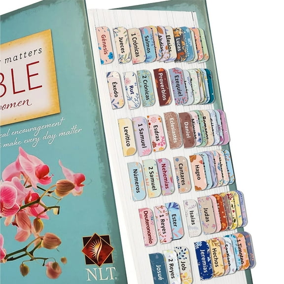 75pcs Spanish Laminated Bible Tabs, pestañas para biblia en español, Reposition Large Print Stickers, Easy to Read and Apply Bible Tabs for Women and Man