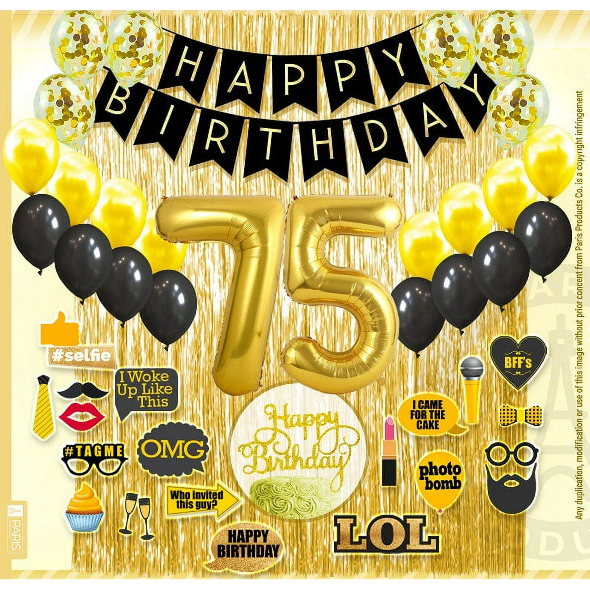 75th Birthday Decoration Black and Gold for Boy & Girl, 75th Cake ...