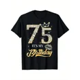 thumbnail image 1 of 75th Birthday Diamond Rhinestone T-Shirt - Sparkling Golden 75 Number with Crown & Stars Design - 100% Cotton Relaxed Fit Unisex Tee for Men & Women (1XL-5XL) - 180gsm, 1 of 6