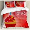 thumbnail image 1 of 75th Birthday Duvet Cover Set, Burning Starry Candle on a Creamy Delicious Cupcake Intimate Party, Decorative 3 Piece Bedding Set with 2 Pillow Shams, Queen Size, Red Orange and Blue, by Ambesonne, 1 of 3