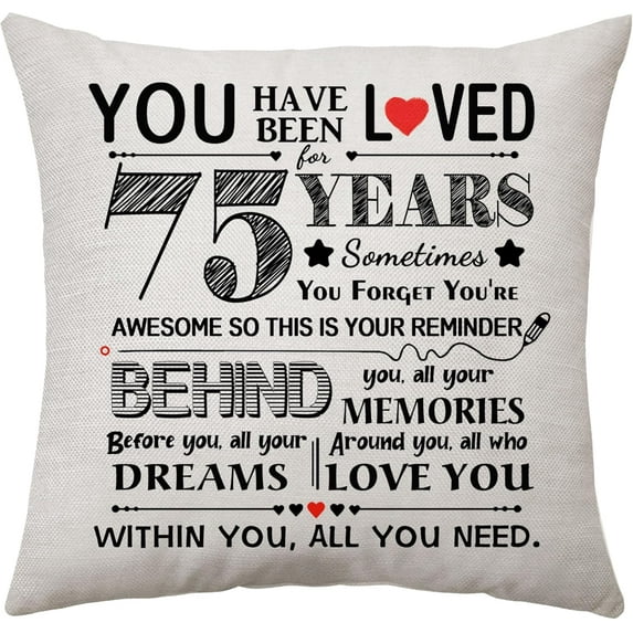 75th Birthday Gift for Women Men Birthday Decoration Throw Pillow Cover Gifts for 75 Years Old Grandma Grandpa Best Friend Auntie Mom Dad Mother''s day Father''s Day Keepsake 45 x 45 cm
