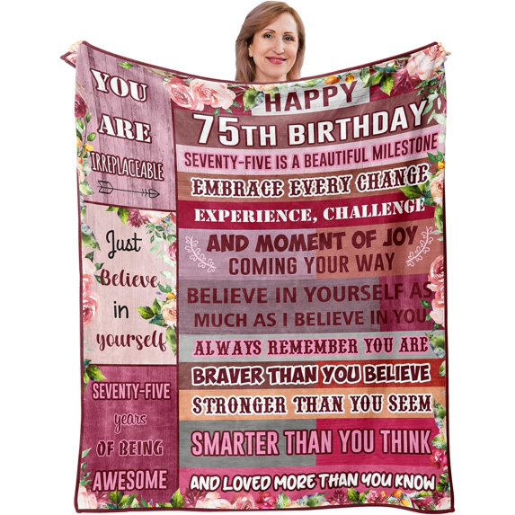 75th Birthday Gifts Blanket, 75th Birthday for Women, 75th Birthday Gift Ideas, 75-Year-Old Birthday Decoration for Mom, Wife, Unique 75th Birthday Gift 50" X 60"