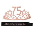 thumbnail image 1 of 75th Birthday Gifts for Women, 75th Birthday Tiara and Sash Pink, Happy 75th Birthday Party Supplies, 75 Black Glitter Satin Sash and Crystal Tiara Crown, 75th Birthday Party for Decorations, 1 of 8